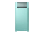 Modern aqua blue rectangular wastebasket with a metallic lid, minimalist design
