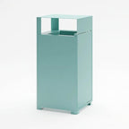 Modern aqua wastebasket with a square minimalist design on a white background