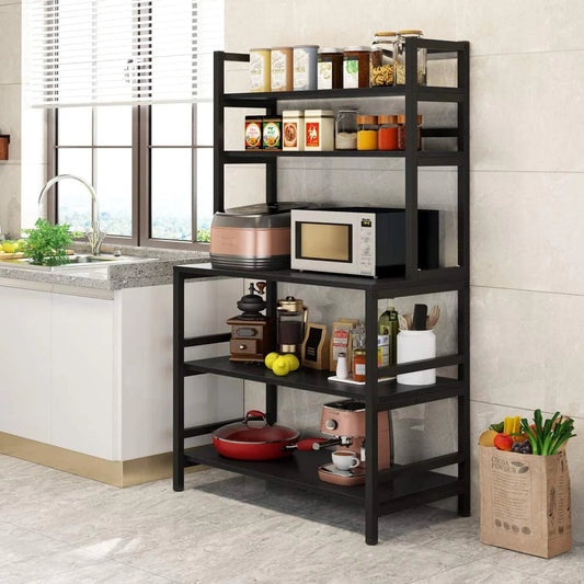 Stable Black Kitchen Baker's Rack, 5 - Tier Freestanding Kitchen Utility Storage Shelf - Stable furniture