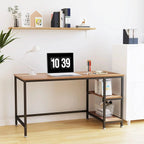 Modern steel and wood office desk with shelves, perfect for home workspace or study area