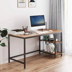 Modern steel and wood office desk with shelves, ideal for home workspace or study area