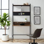 Modern ladder desk with shelving, plant, and office chair in a stylish home office setting