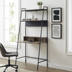 Modern ladder desk with shelves and black metal frame in a bright home office