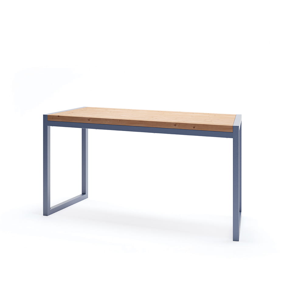 Modern outdoor table with wood top and metal frame, seats 4-6, minimalist design