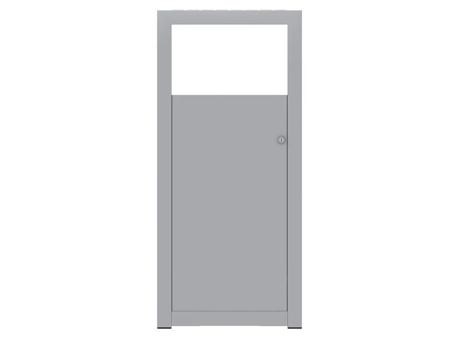 Modern gray stable wastebasket with a rectangular design and metal finish