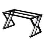 Modern black metal computer desk frame with sturdy X-shaped legs, minimalist design