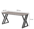 Modern computer desk with metal legs and wood top, 120x60x77 cm dimensions shown